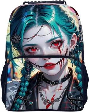 Men Women Polyester Beautiful Gothic Woman Neon Art Daypack Big Capacity Shoulder Bag With Adjustable Shoulder Straps for Camping Travel Walking Cycling