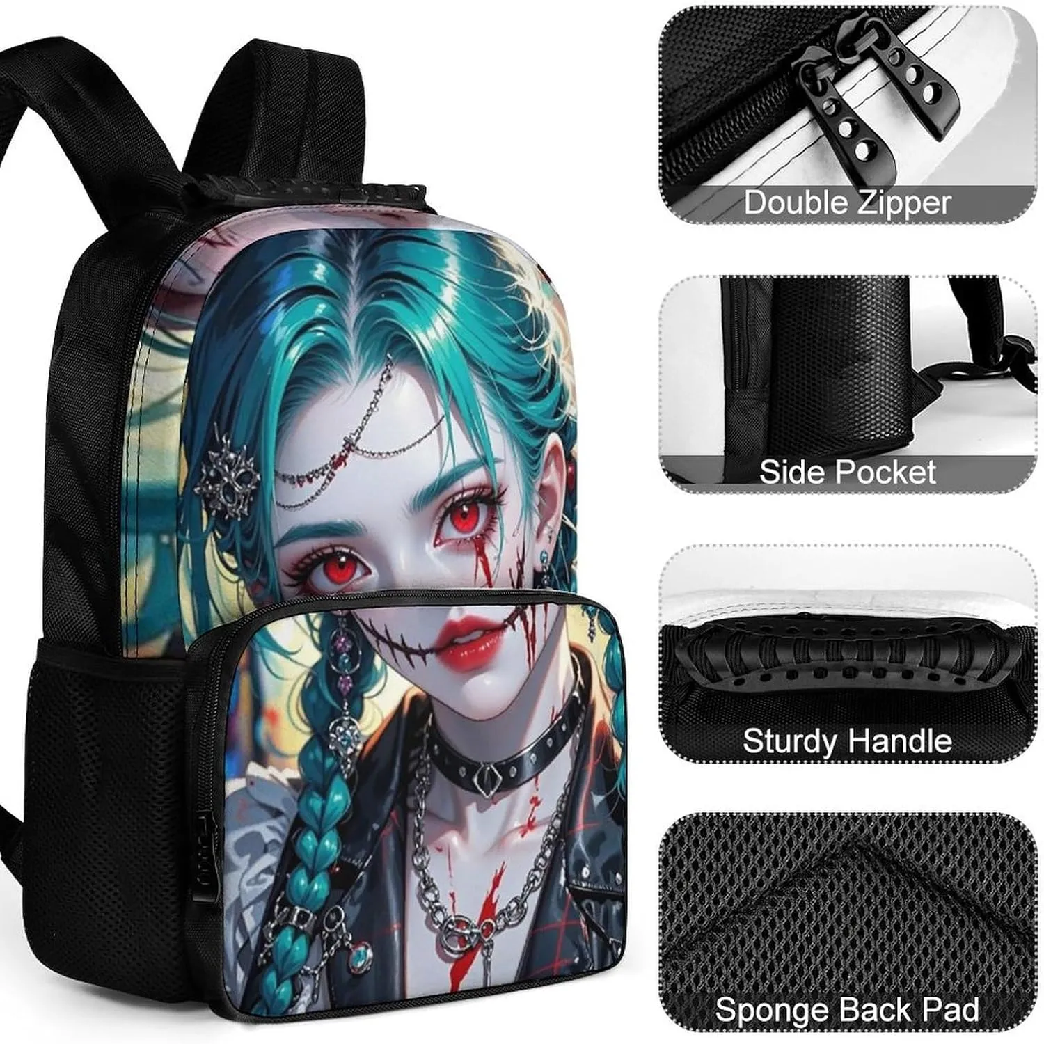 Men Women Polyester Beautiful Gothic Woman Neon Art Daypack Big Capacity Shoulder Bag With Adjustable Shoulder Straps for Camping Travel Walking Cycling