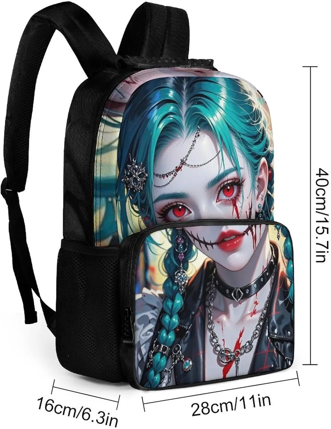 Men Women Polyester Beautiful Gothic Woman Neon Art Daypack Big Capacity Shoulder Bag With Adjustable Shoulder Straps for Camping Travel Walking Cycling