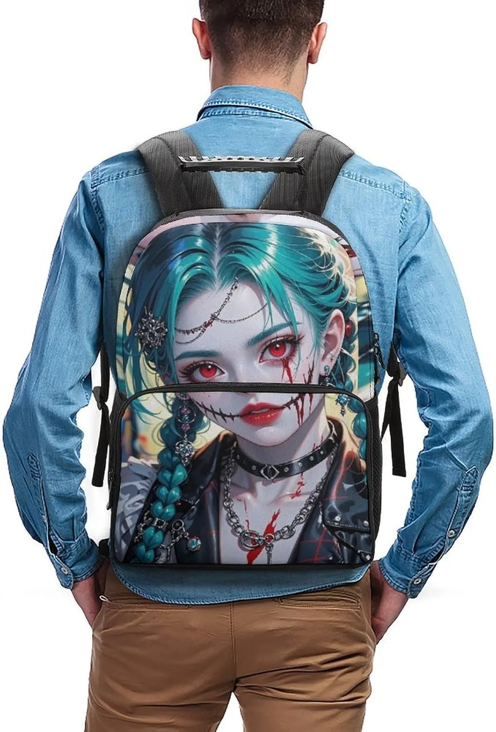 Men Women Polyester Beautiful Gothic Woman Neon Art Daypack Big Capacity Shoulder Bag With Adjustable Shoulder Straps for Camping Travel Walking Cycling
