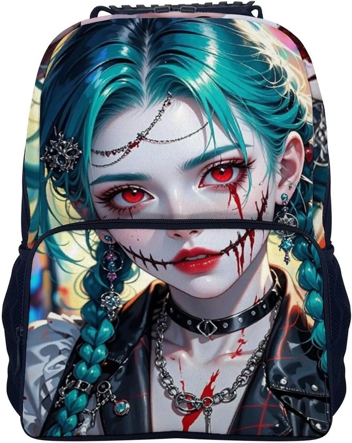 Men Women Polyester Beautiful Gothic Woman Neon Art Daypack Big Capacity Shoulder Bag With Adjustable Shoulder Straps for Camping Travel Walking Cycling