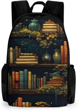 Men Women Polyester Magic Bookshelf Vintage Style Book Art Daypack Big Capacity Shoulder Bag With Adjustable Shoulder Straps for Camping Travel Walking Cycling