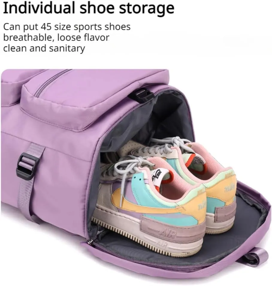 Men's Fitness Travel Bag/Women's Sports Yoga Bag with Shoe Compartment, Carry Weekend/Overnight, Waterproof Camping Backpack, Flight Approved, 35L，Pink