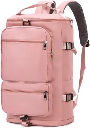 Men's Fitness Travel Bag/Women's Sports Yoga Bag with Shoe Compartment, Carry Weekend/Overnight, Waterproof Camping Backpack, Flight Approved, 35L，Pink