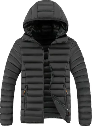 Men's Trendy Quilted Winter Coat Hood Insulated Water-Resistant Outdoor Winter Jacket Full Zip Puffer Coats