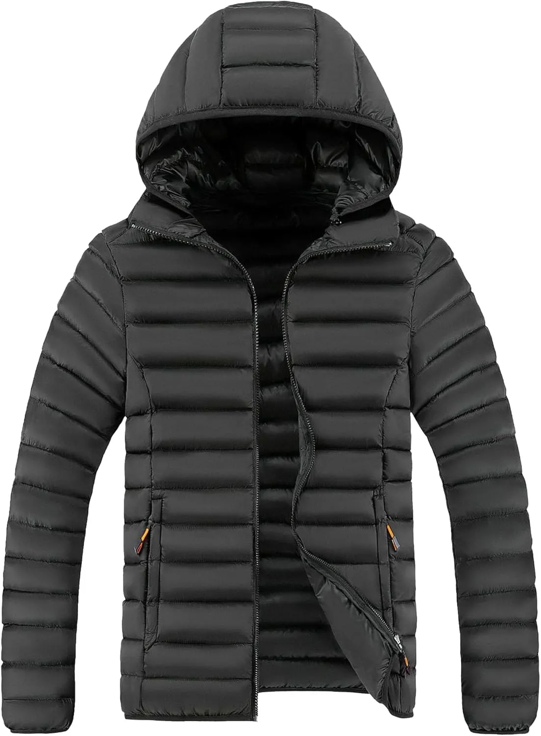 Men's Trendy Quilted Winter Coat Hood Insulated Water-Resistant Outdoor Winter Jacket Full Zip Puffer Coats