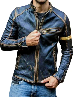 Mens Vintage Cafe Racer Distressed Biker Leather Jacket | Motorcycle Leather Jacket for Men