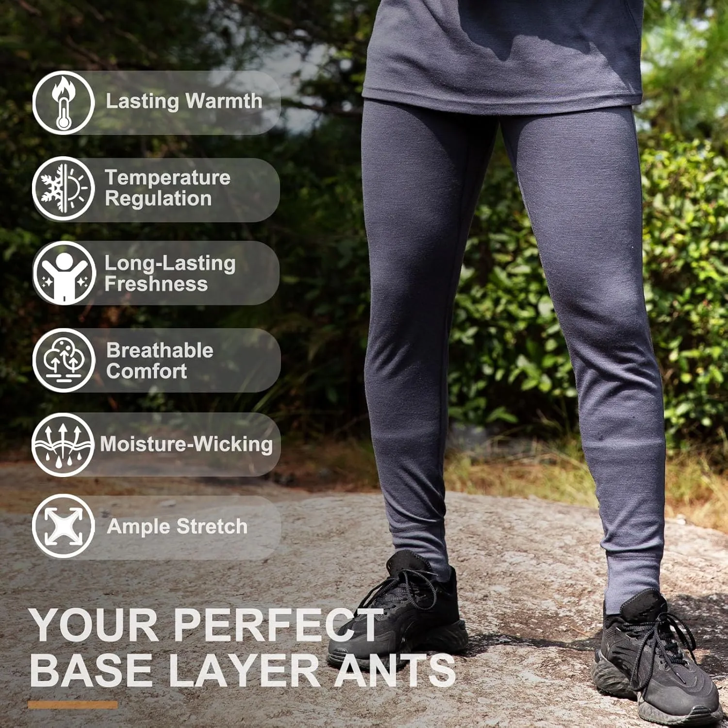 Merino Protect 100% Merino Wool Base Layer Men Thermal Long Underwear Soft Long Johns for Hunting Hiking