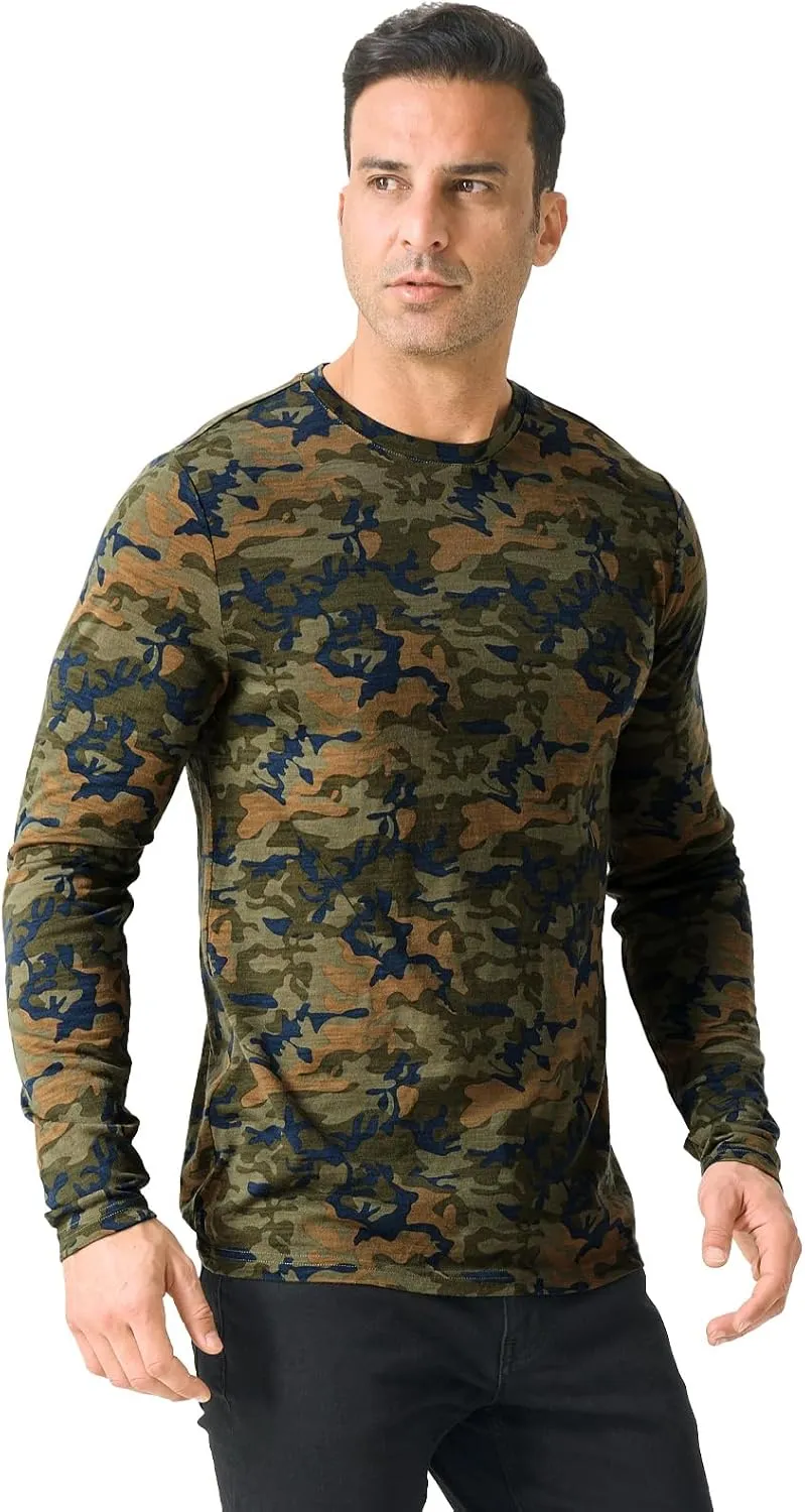 Merino Protect 100% Merino Wool Base Layer Mens Soft Long Sleeve Shirts Odor Resistance Thermal Underwear for Hunting Hiking