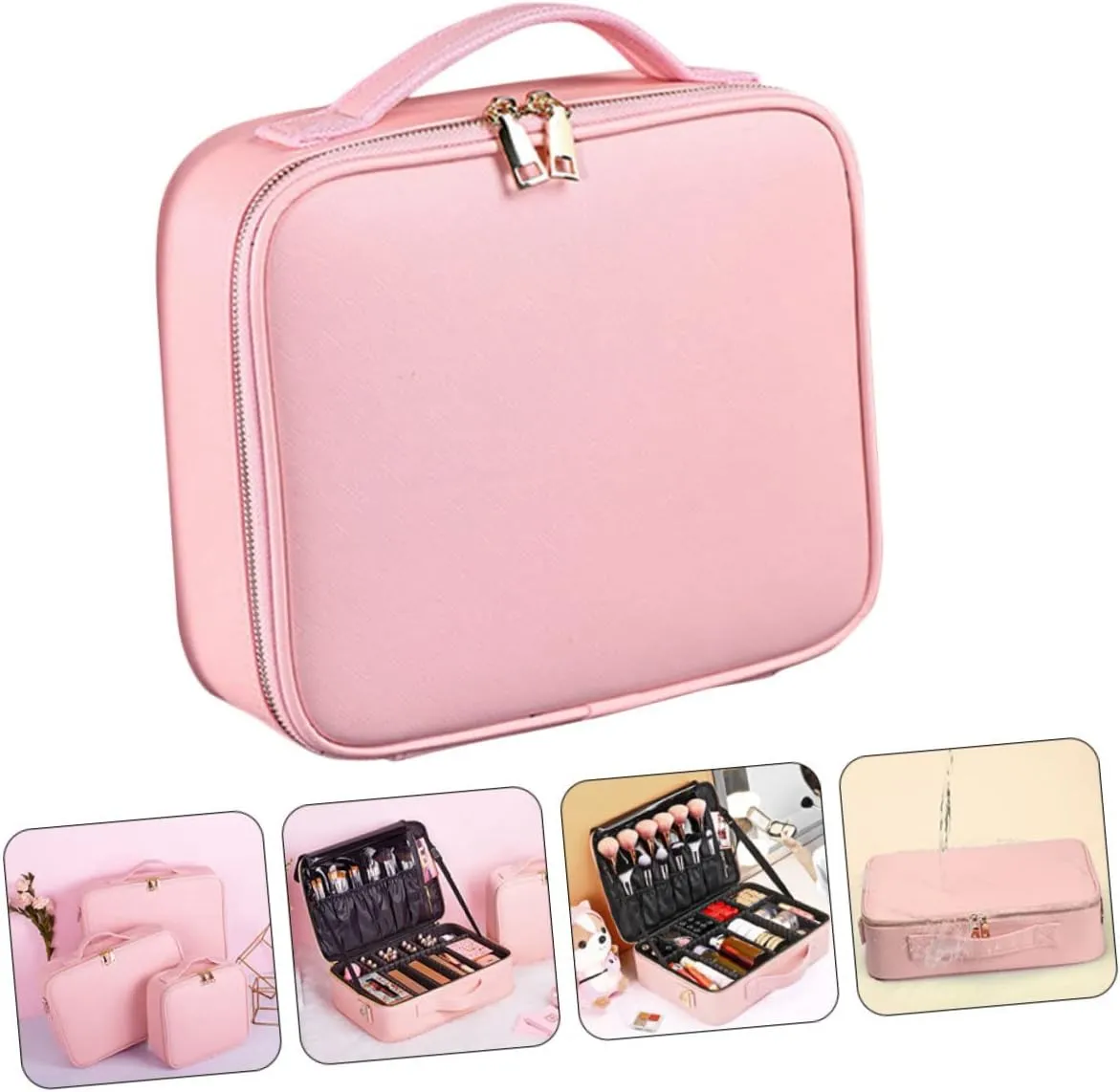 MERRYHAPY Large Capacity Makeup Bag with Adjustable Compartments for Travel Portable Cosmetics Organizer for Artists and Enthusiasts Lightweight and Shockproof Design