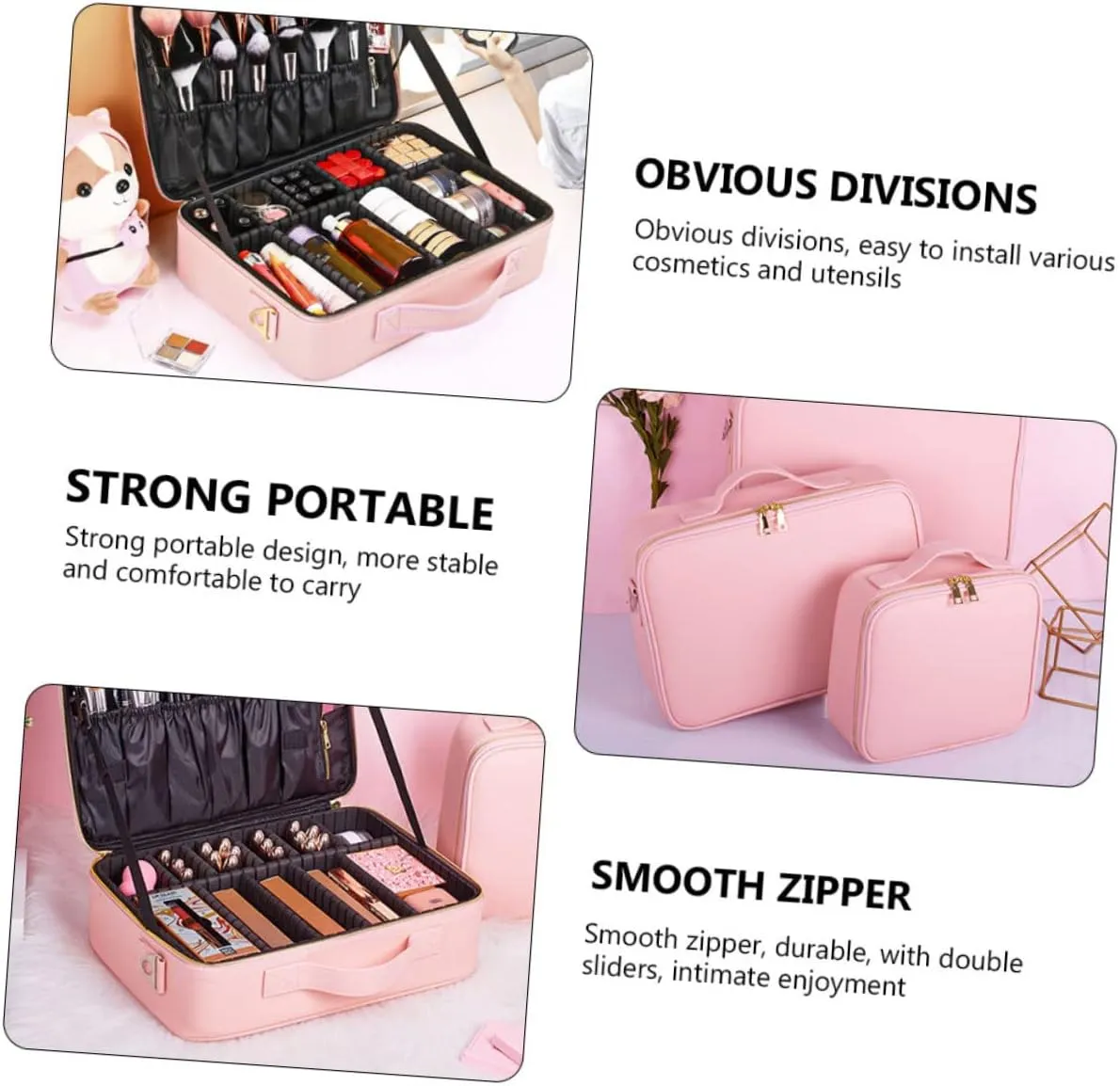 MERRYHAPY Large Capacity Makeup Bag with Adjustable Compartments for Travel Portable Cosmetics Organizer for Artists and Enthusiasts Lightweight and Shockproof Design
