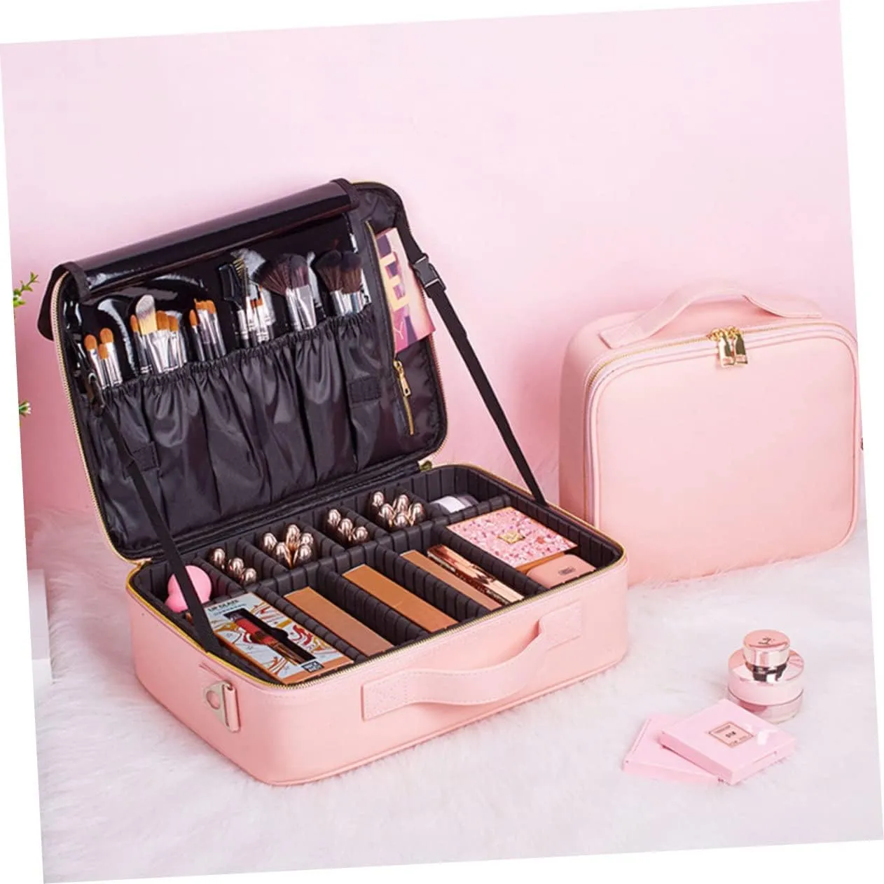 MERRYHAPY Large Capacity Makeup Bag with Adjustable Compartments for Travel Portable Cosmetics Organizer for Artists and Enthusiasts Lightweight and Shockproof Design