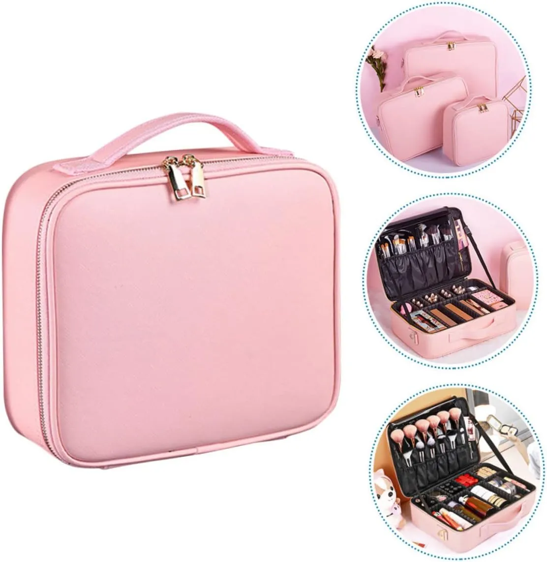 MERRYHAPY Large Capacity Makeup Bag with Adjustable Compartments for Travel Portable Cosmetics Organizer for Artists and Enthusiasts Lightweight and Shockproof Design