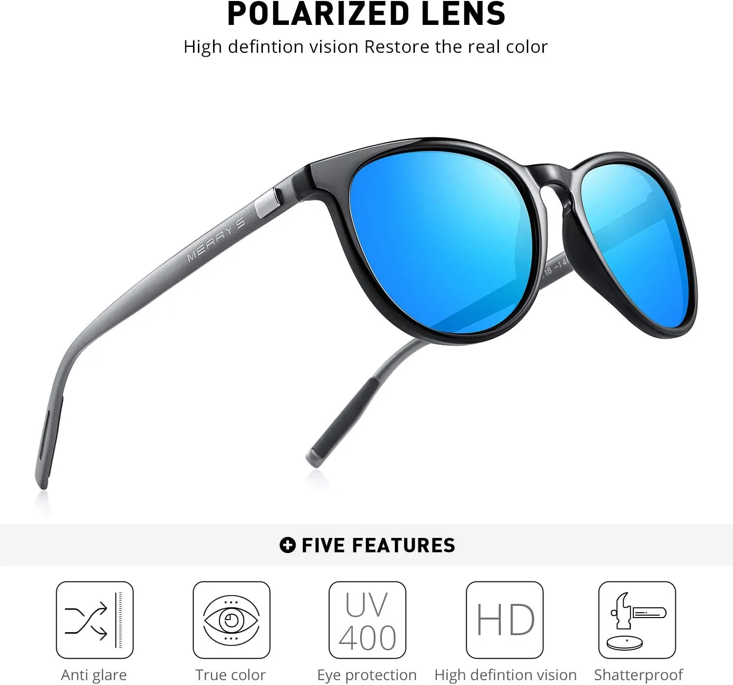 MERRY'S Polarized Sunglasses for Women Men Vintage Retro Classic Round Frame Aluminum Legs S8288