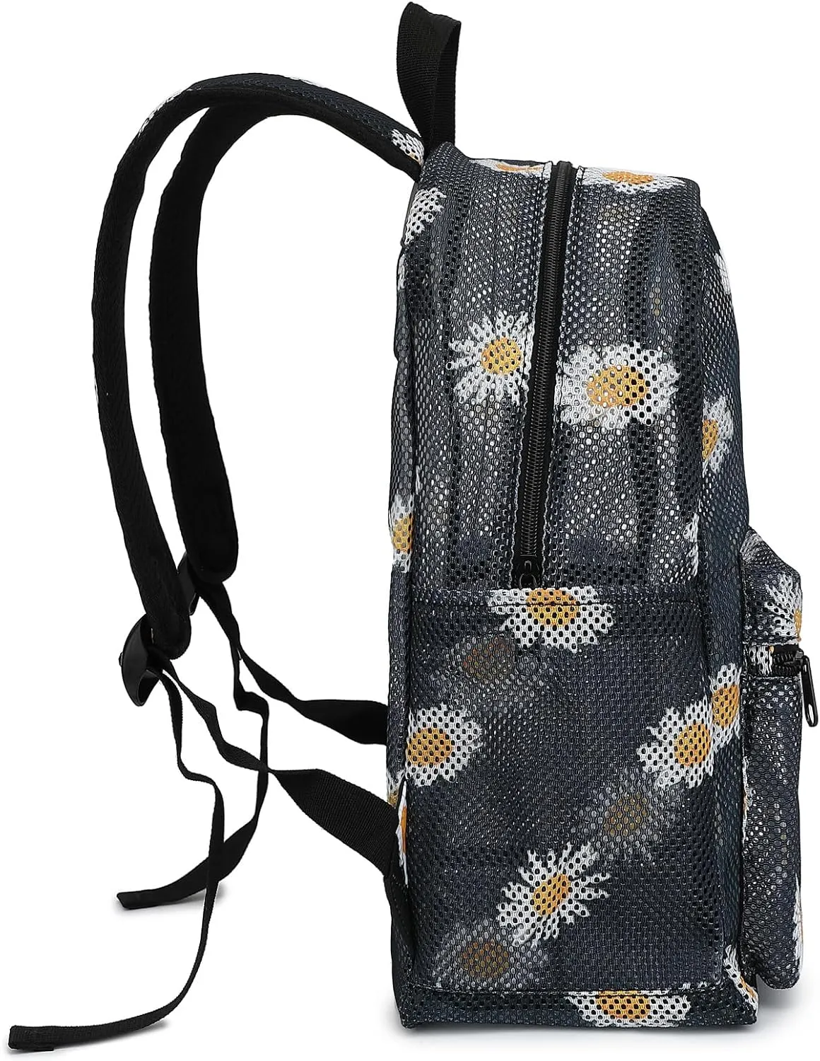 Mesh School Backpack for Girls Women, Heavy Duty See Through College Bookbag School Bag with Storage Bag (Daisy Black)