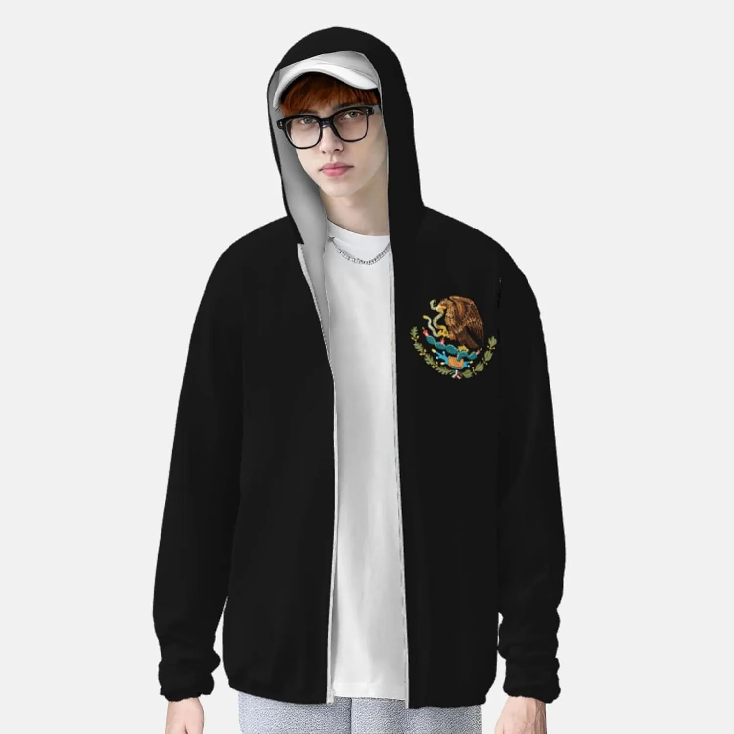 Mexico Coat of Arms Flag Sun Protection Hoodie Women's Long Sleeve Uv Shirts Jacket Hooded for Hiking Outdoor