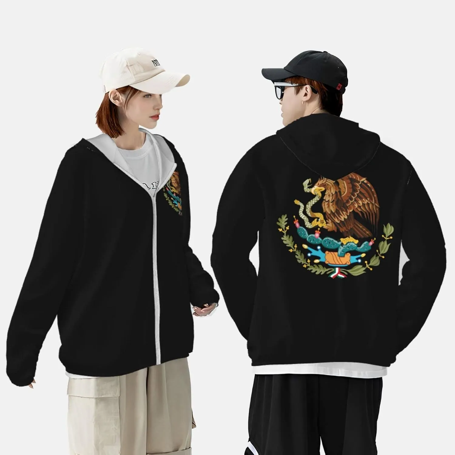 Mexico Coat of Arms Flag Sun Protection Hoodie Women's Long Sleeve Uv Shirts Jacket Hooded for Hiking Outdoor