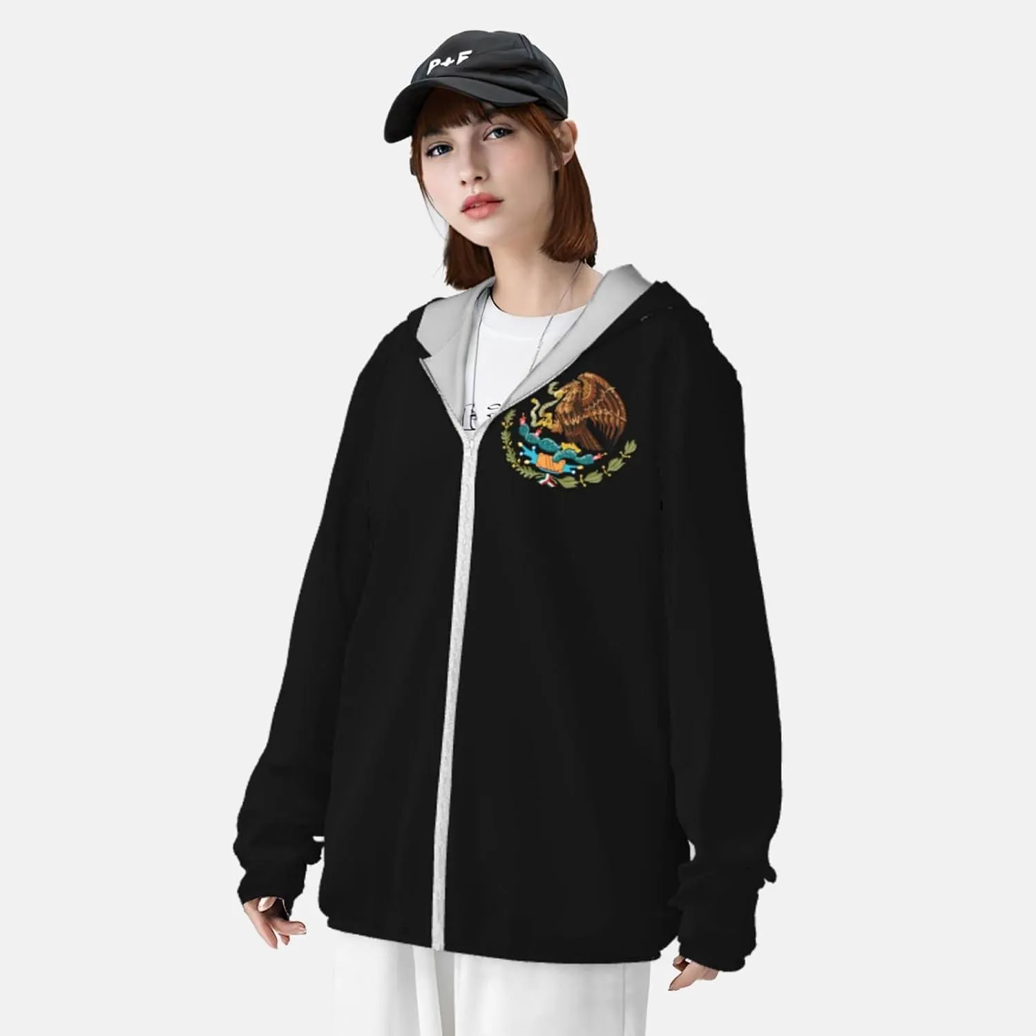 Mexico Coat of Arms Flag Sun Protection Hoodie Women's Long Sleeve Uv Shirts Jacket Hooded for Hiking Outdoor
