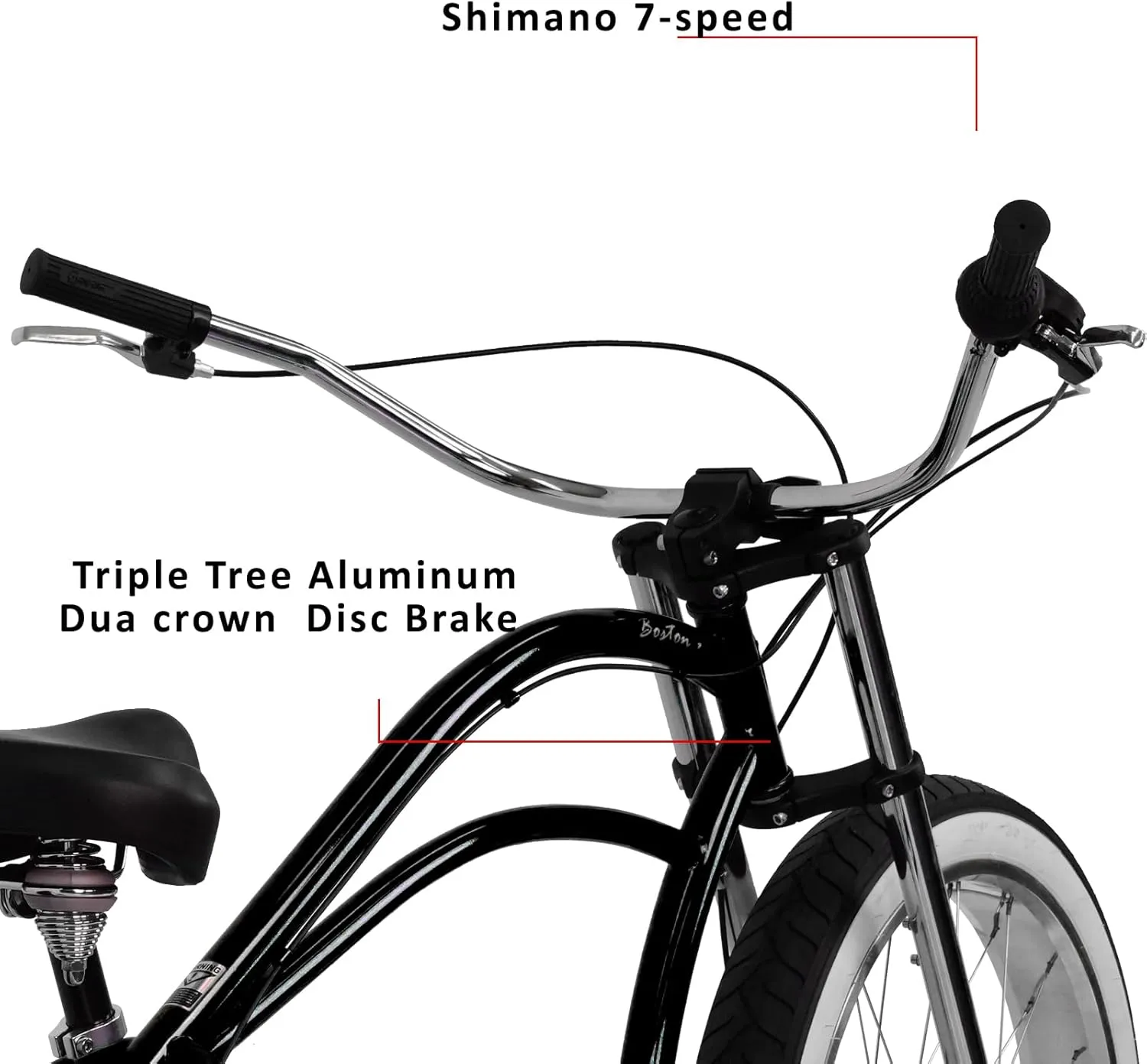 MICARGI 26" 7/GT7/3I DS Speed Bicycles Boston Chopper-Style Stretch Cruiser Bikes, Hi-Ten Steel Frame for Adult Women Men,Multiple Colors