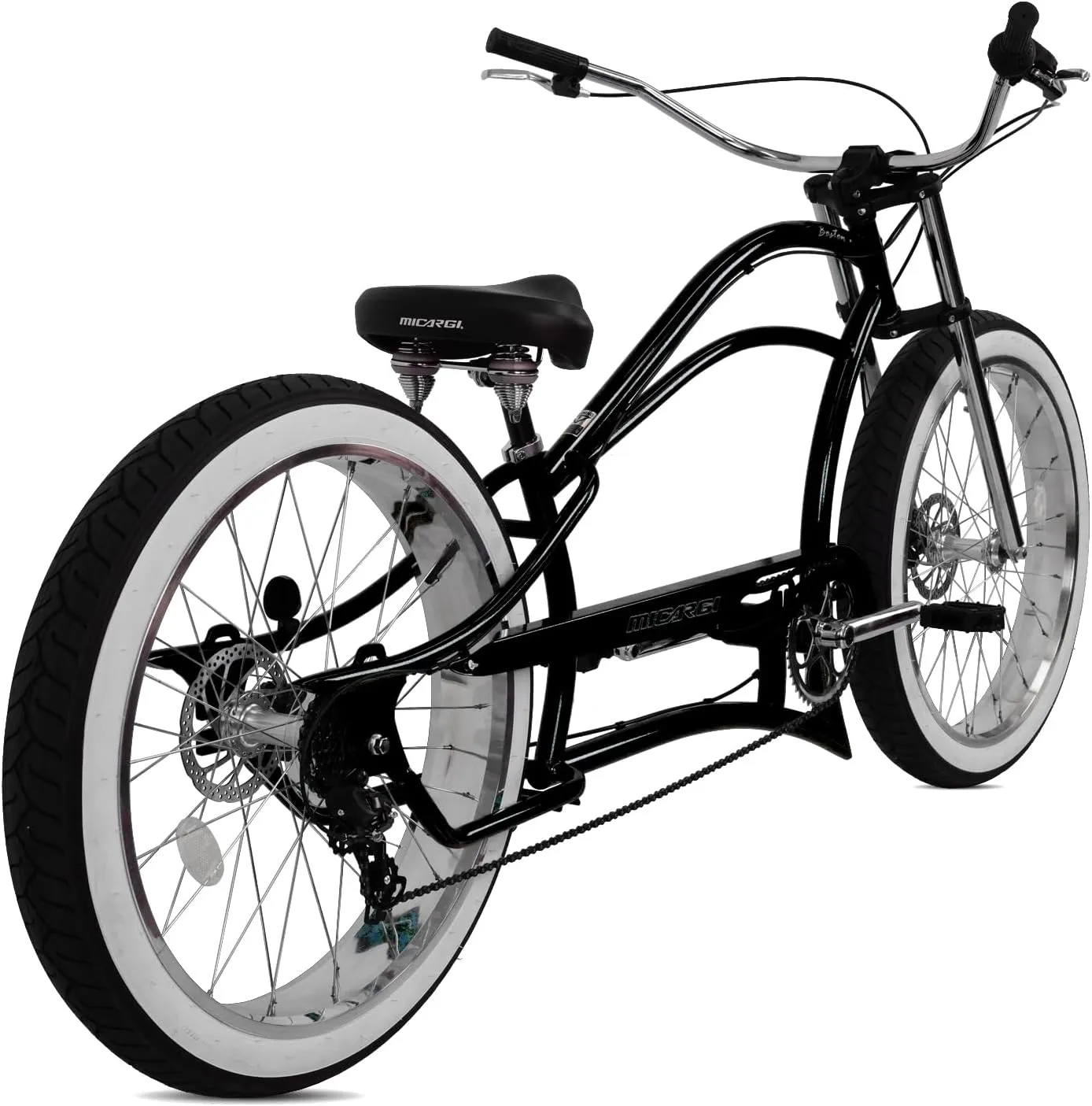 MICARGI 26" 7/GT7/3I DS Speed Bicycles Boston Chopper-Style Stretch Cruiser Bikes, Hi-Ten Steel Frame for Adult Women Men,Multiple Colors