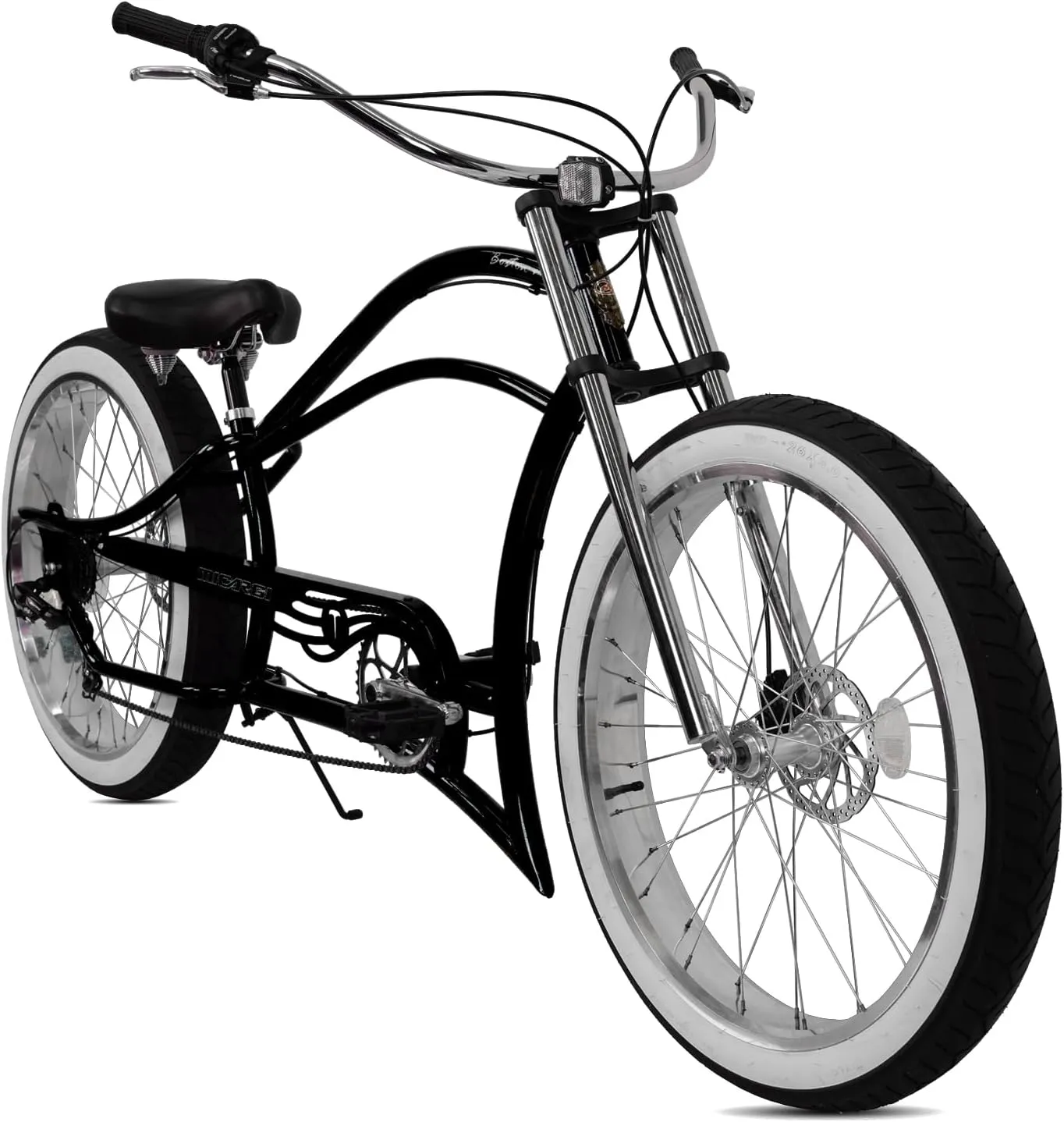 MICARGI 26" 7/GT7/3I DS Speed Bicycles Boston Chopper-Style Stretch Cruiser Bikes, Hi-Ten Steel Frame for Adult Women Men,Multiple Colors