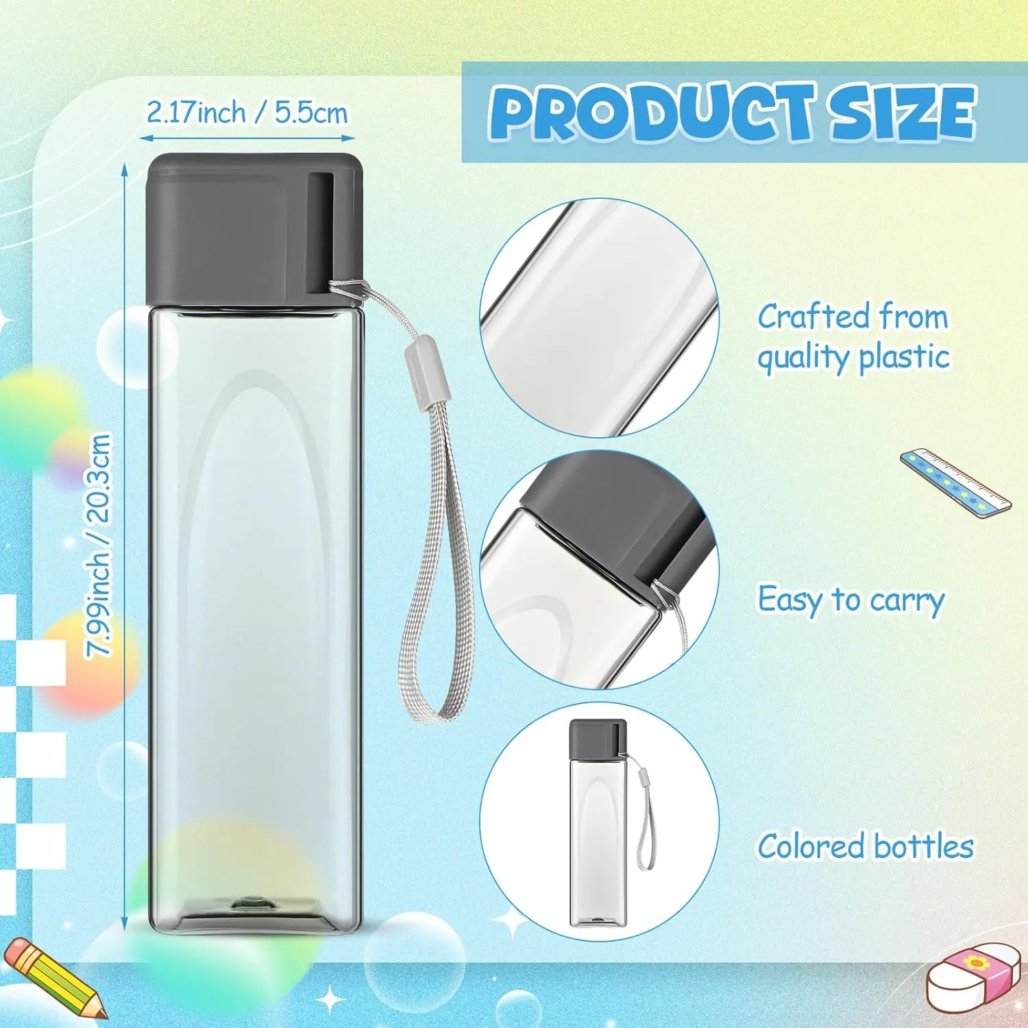 Mifoci 20 Pieces Water Bottle Bulk 17 oz Plastic Water Bottles Bulk Gym Sports Adults Reusable Large Drinking Cups for Outdoor Fitness(Grey,Rectangle)