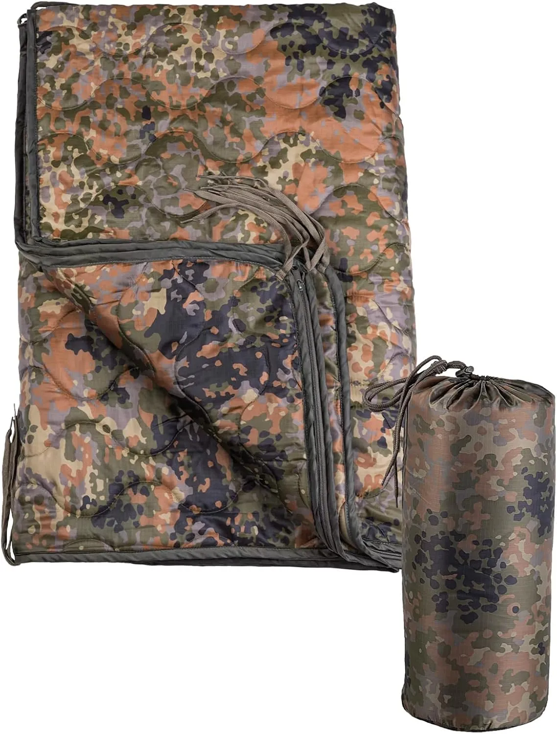 Mil-Tec Ripstop Poncho Liner - Lightweight Portable Durable Polyester Versatile Poncho Liner - Can be Used as Comforter, Blanket, Ground Mat, Sleeping Bag - Carry Bag Included - Flecktarn