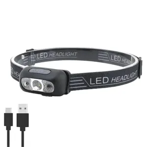 Mini LED Induction Headlamp, 350 Lumens, 5W USB Rechargeable, ABS Construction, 3 Gears   SOS, Waterproof for Camping and Fishing