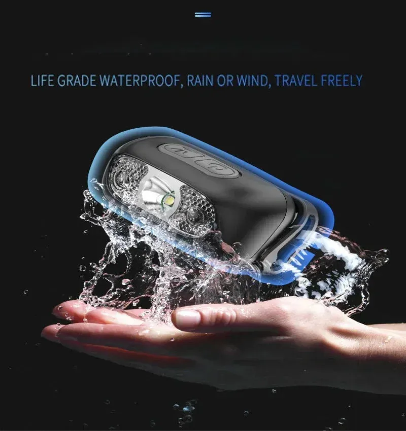 Mini LED Induction Headlamp, 350 Lumens, 5W USB Rechargeable, ABS Construction, 3 Gears   SOS, Waterproof for Camping and Fishing