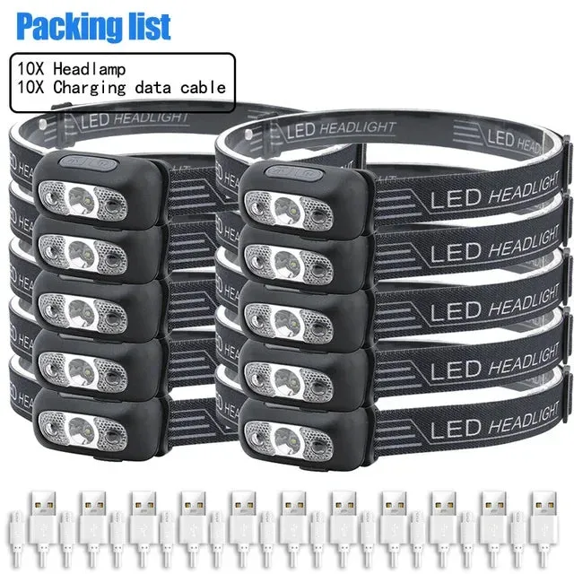 Mini LED Induction Headlamp, 350 Lumens, 5W USB Rechargeable, ABS Construction, 3 Gears   SOS, Waterproof for Camping and Fishing