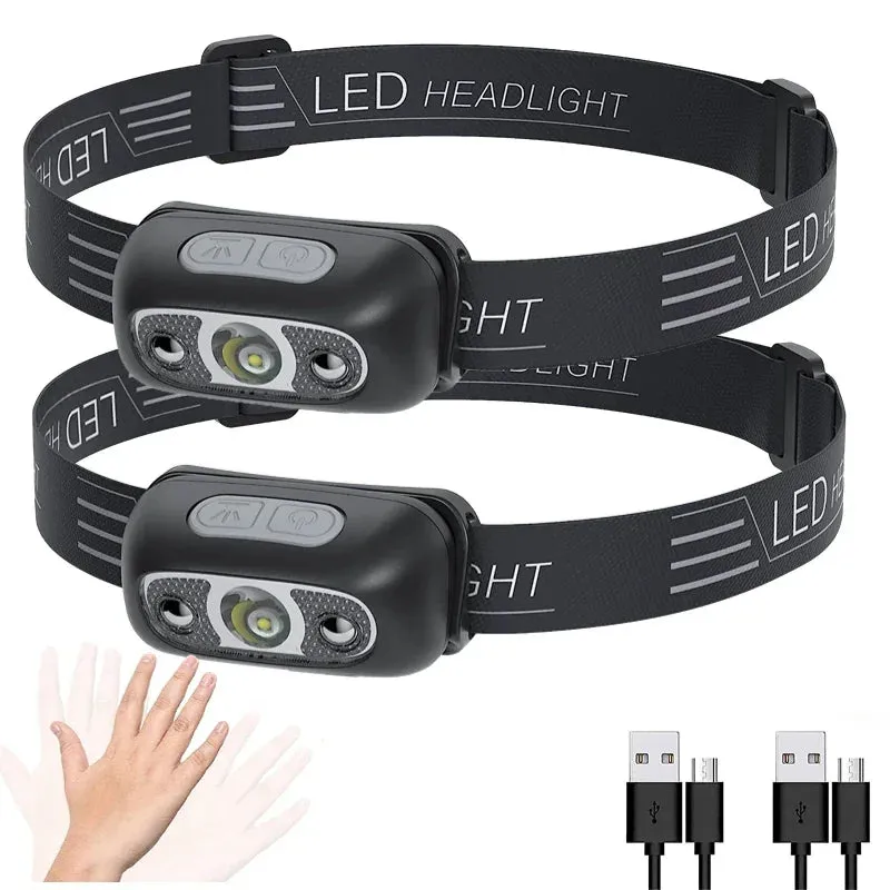 Mini LED Induction Headlamp, 350 Lumens, 5W USB Rechargeable, ABS Construction, 3 Gears   SOS, Waterproof for Camping and Fishing