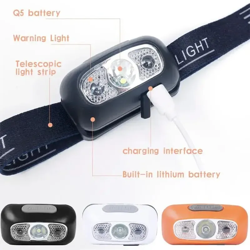 Mini LED Rechargeable Headlamp - Induction Headlight for Camping, Fishing, Portable Head-mounted Flashlight