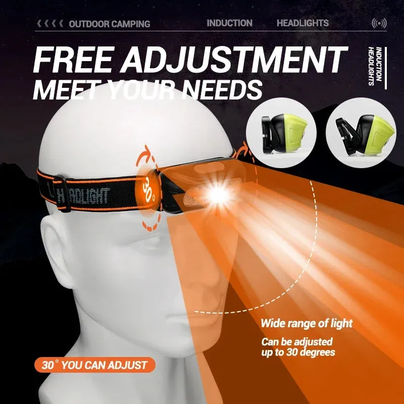 Mini LED Rechargeable Headlamp - Induction Headlight for Camping, Fishing, Portable Head-mounted Flashlight