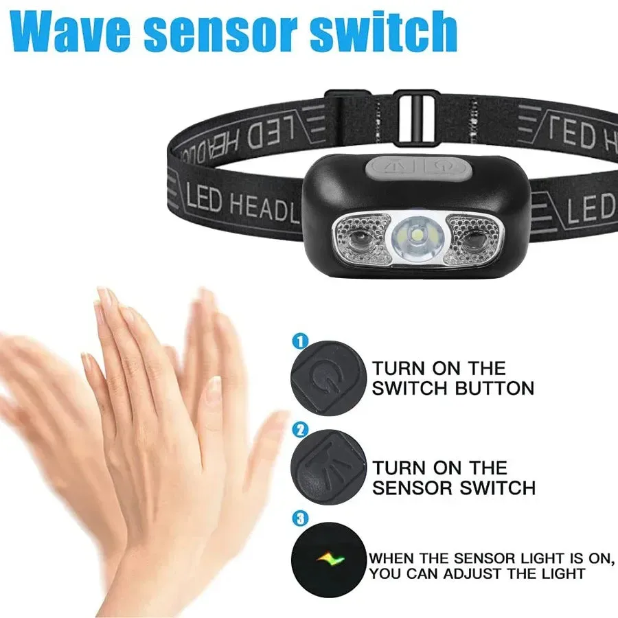 Mini LED Rechargeable Headlamp - Induction Headlight for Camping, Fishing, Portable Head-mounted Flashlight