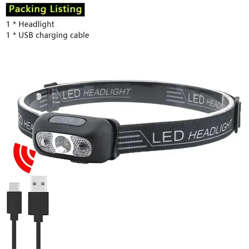 Mini LED Rechargeable Headlamp - Induction Headlight for Camping, Fishing, Portable Head-mounted Flashlight
