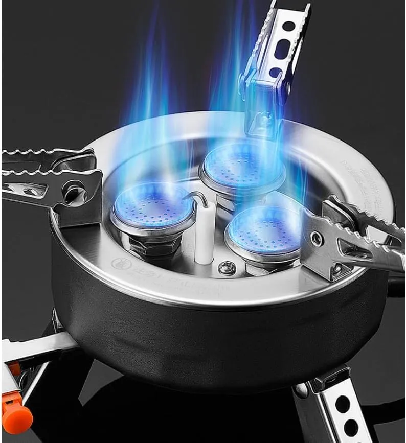 Mini Portable Camping Gas Stove with Storage Bag and Foldable Stand, 3 Burners Camping Stove 6800W for Ibutane and Propane, Suitable for Outdoor Cooking Picnic Camping Backpack Hiking (Black)