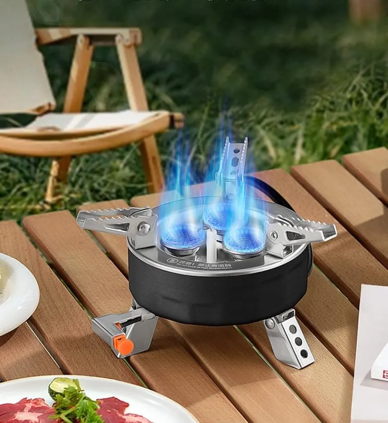 Mini Portable Camping Gas Stove with Storage Bag and Foldable Stand, 3 Burners Camping Stove 6800W for Ibutane and Propane, Suitable for Outdoor Cooking Picnic Camping Backpack Hiking (Black)