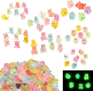 Mini Resin Animals Variety Pack 200 Pcs Luminous Tiny Animals Bulk Glow in The Dark Fairy Garden Miniatures with Tiny Ducks to Hide Around The Home