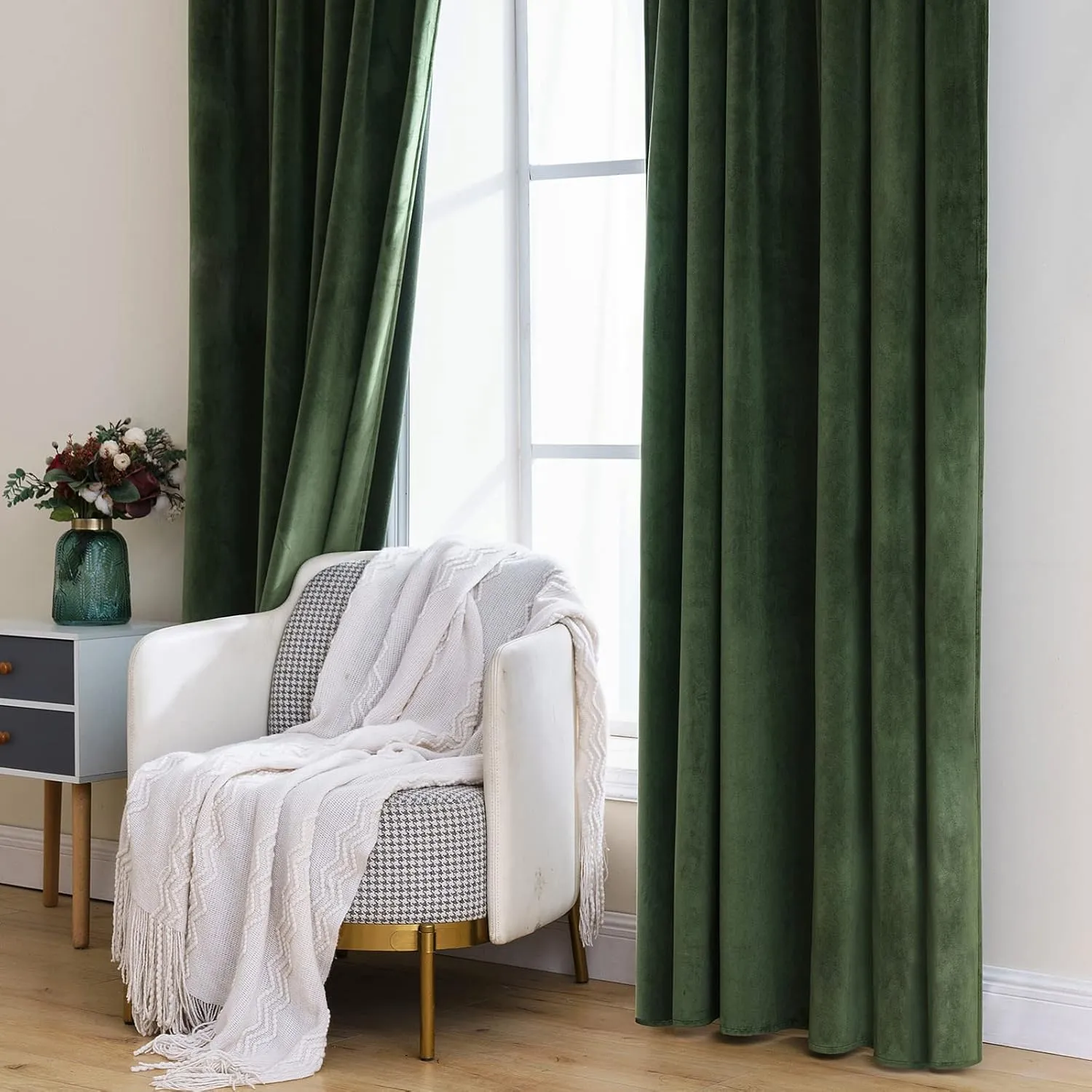MIULEE Velvet Curtains 96 inches 2 Panels - Luxury Blackout Curtains for Bedroom Living Room Thermal Insulated Super Soft Window Drapes Rod Pocket & Back Tab, Olive Green, W52 x L96 inches