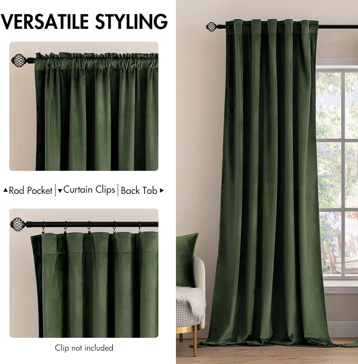 MIULEE Velvet Curtains 96 inches 2 Panels - Luxury Blackout Curtains for Bedroom Living Room Thermal Insulated Super Soft Window Drapes Rod Pocket & Back Tab, Olive Green, W52 x L96 inches