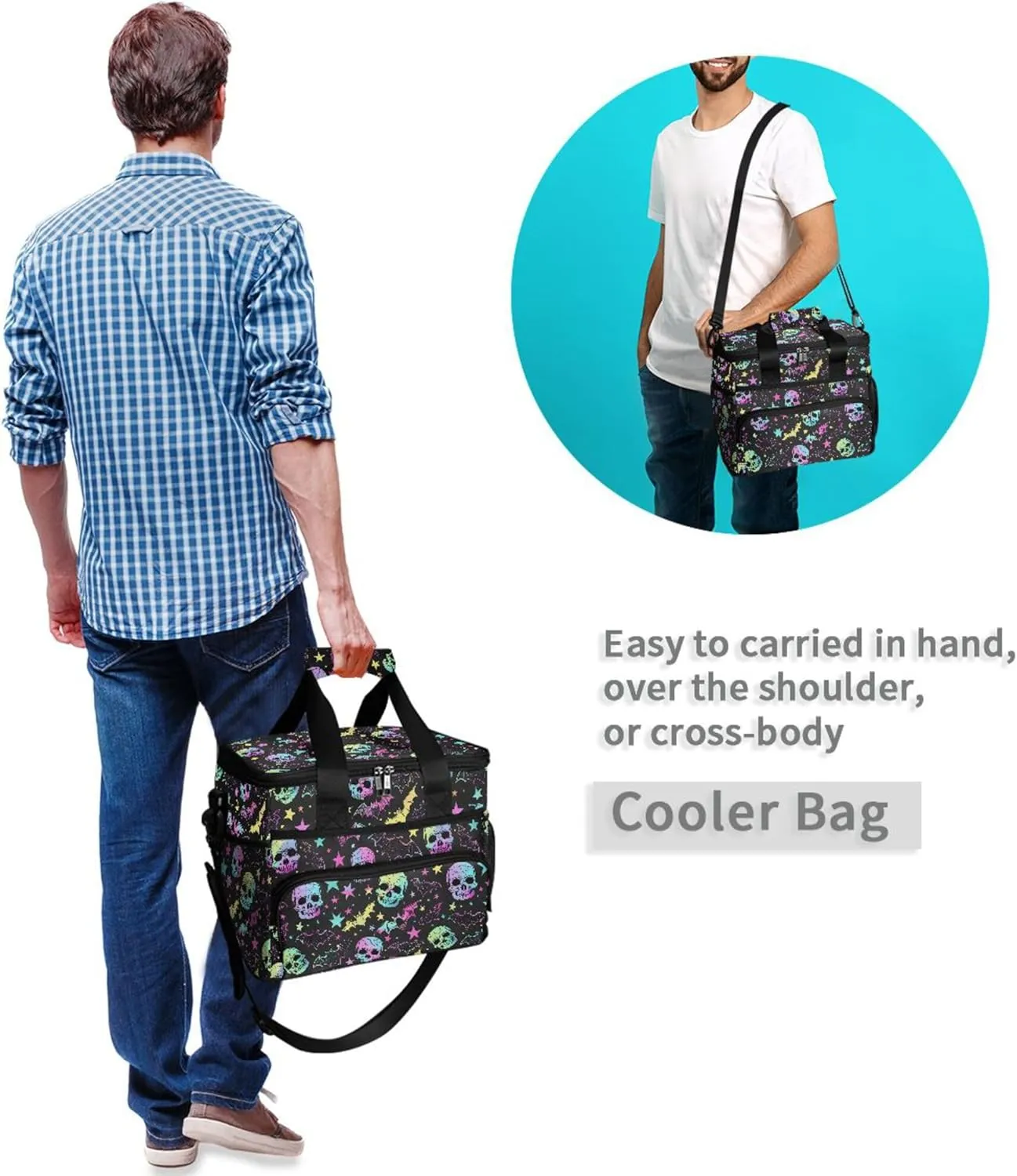 MNSRUU Cooler Bag Skull and Crossbones Soft Cooler Bag Insulated Lunch Totes Picnic Bag Beach Cooler Lunch Box Container with Adjustable Shoulder Strap