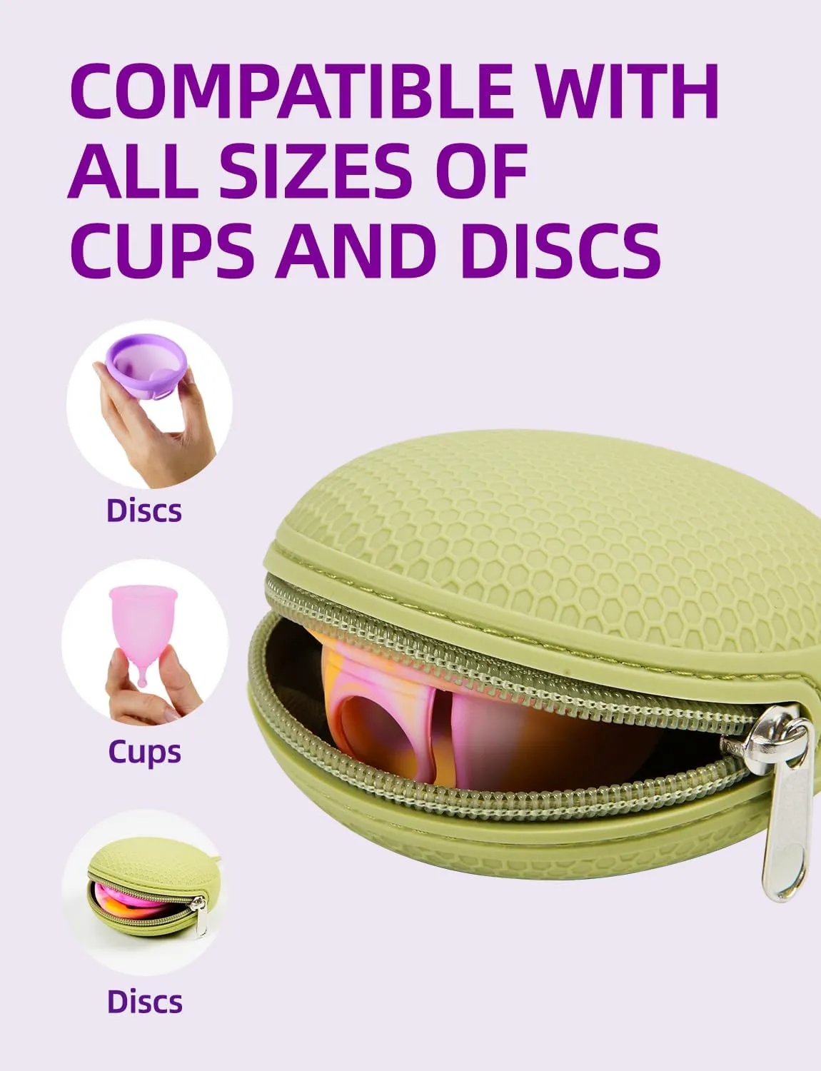 Mojobox Menstrual Cups Case Storage Bag Travel Period Cup Carrying Pouch Washable Leak-Proof Silicone Bag for Menstrual Cup Tampons Keys and Other Small Items-Green