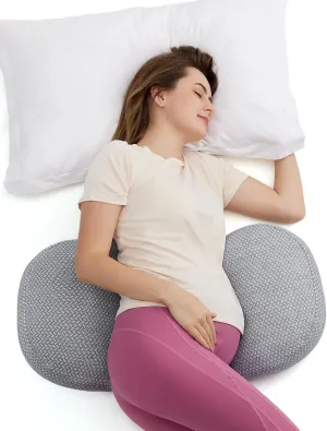 Momcozy Portable Pregnancy Pillow – W Shaped Maternity Support for Side Sleepers, Adjustable Travel Wedge Pillow for Back, Belly, and Hip Relief, Ideal for Pregnant Women, Deep Grey