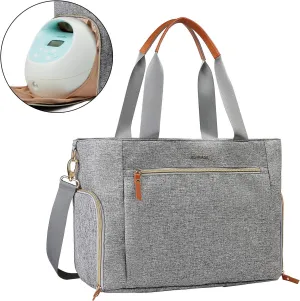 mommore Breast Pump Bag Diaper Tote Bag with 15 Inch Laptop Sleeve Fit Most Breast Pumps Like Medela, Spectra S1,S2, Evenflo