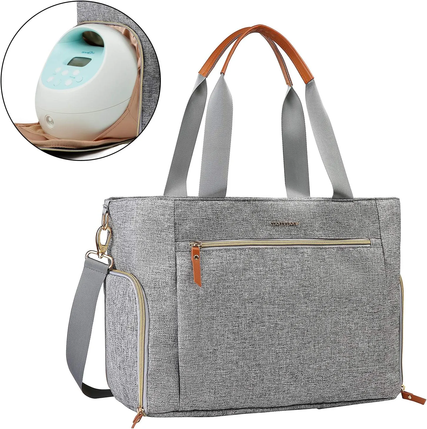 mommore Breast Pump Bag Diaper Tote Bag with 15 Inch Laptop Sleeve Fit Most Breast Pumps Like Medela, Spectra S1,S2, Evenflo