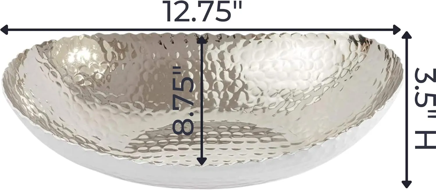 Monarch Abode 30301 Hand Hammered Metal Decorative Bowl, Modern Centerpiece Fruit Bowl for Kitchen Counter, 12.75 inch, White and Nickel Finish