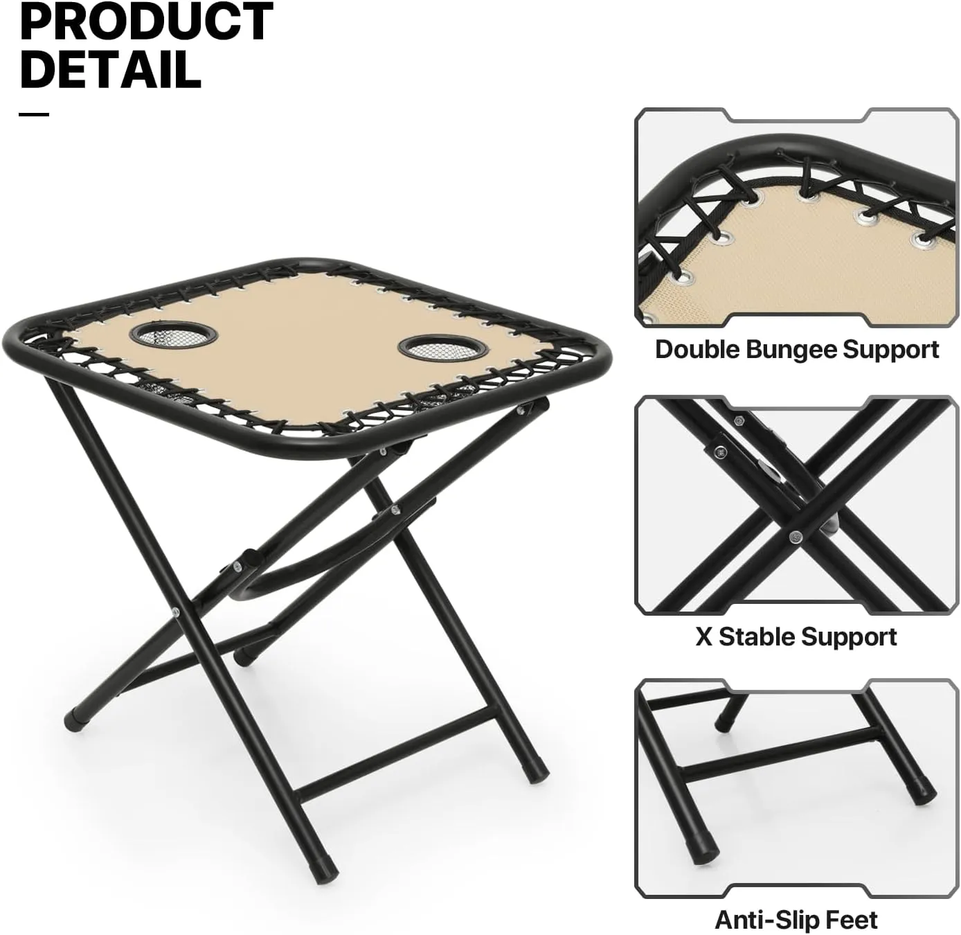 MoNiBloom 3 Pieces Cozy Lounge Chairs Table Set for Outside, Adjustable Folding Zero Gravity Recliners for Patio Beach Pool Yard Camping, 330lbs Capacity - Cream