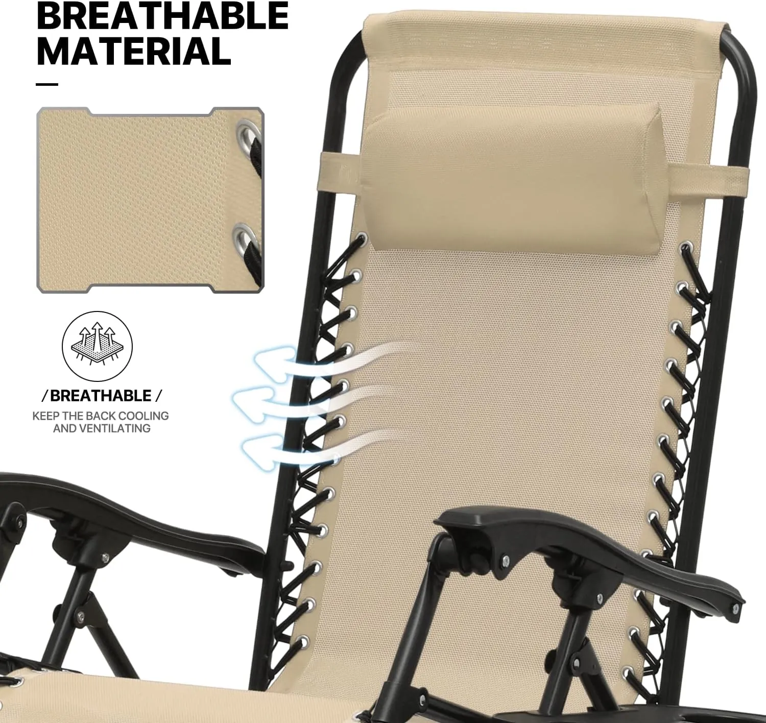 MoNiBloom 3 Pieces Cozy Lounge Chairs Table Set for Outside, Adjustable Folding Zero Gravity Recliners for Patio Beach Pool Yard Camping, 330lbs Capacity - Cream