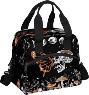 Moon Phase Skull Skeleton Lunch Bag Large Capacity Insulated Lunch Box with Adjustable Shoulder Strap Leakproof Reusable Lunch Tote Bag for Men Women Work Office Picnic Gift