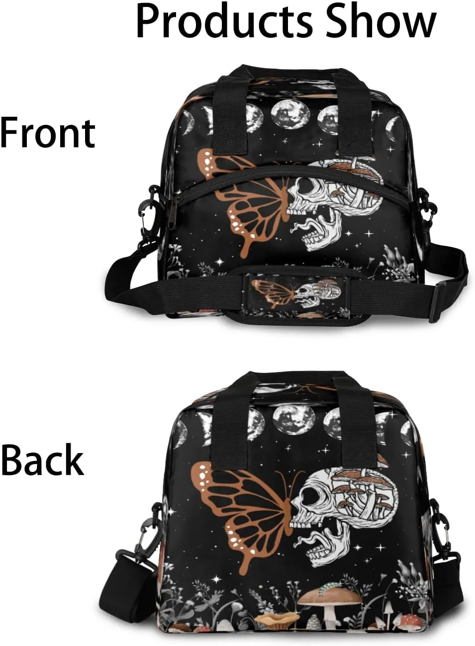 Moon Phase Skull Skeleton Lunch Bag Large Capacity Insulated Lunch Box with Adjustable Shoulder Strap Leakproof Reusable Lunch Tote Bag for Men Women Work Office Picnic Gift